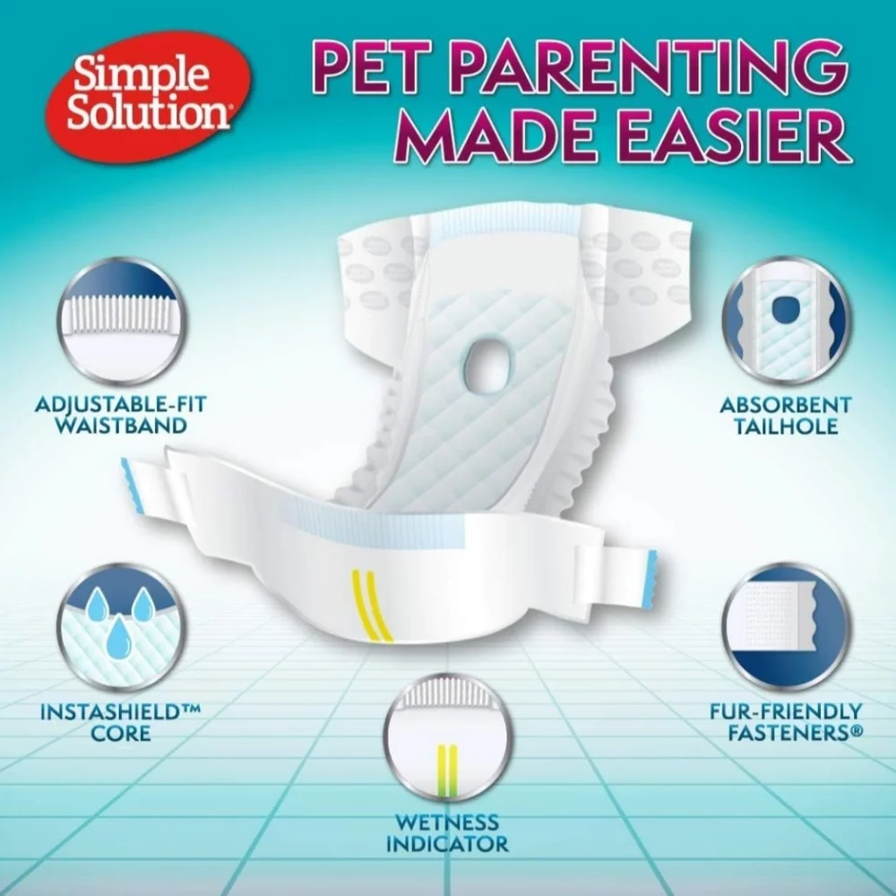 NWT Simple Solution True Fit Disposable Dog Diapers-Female Dogs Sz L/XL 12 count